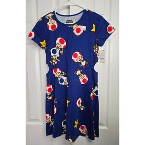 Girls' Nintendo Super Mario Bros Toad & Friends Dress w/ Side Cutout- Size XL